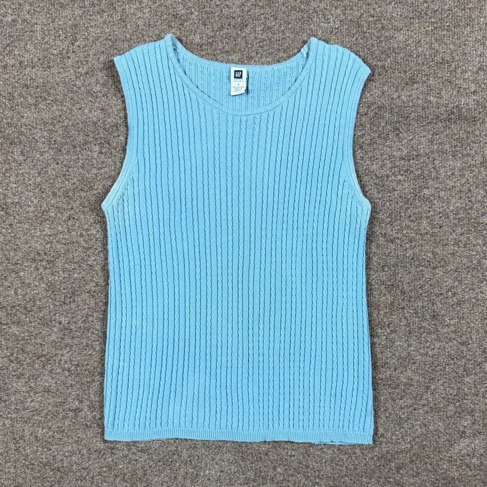 Vintage Y2K Gap Blue Cable-knit Sweater Vest Women’s S Preppy Lightweight Layer